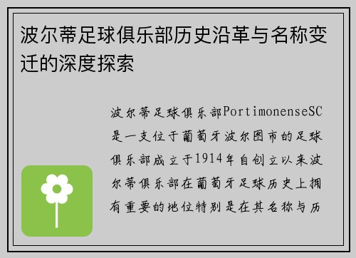 波尔蒂足球俱乐部历史沿革与名称变迁的深度探索