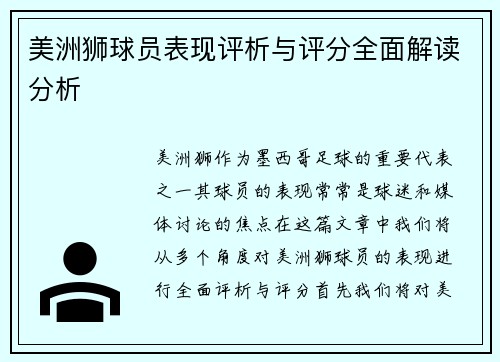 美洲狮球员表现评析与评分全面解读分析